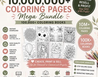 Mega Coloring Pages Bundle, PLR MRR Commercial Use (Digital Download)