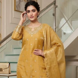 Indian Beautiful Yellow Heavy Embroidered Sequence work Salwar Kameez with Dupatta, Wedding Suit, Party wear Dress, Function wear,Haldi suit