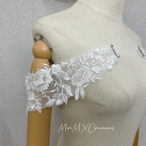 Detachable Floral Lace Wedding Shoulder Straps, Clip On Off Shoulder Lace Straps for Strapless Dress