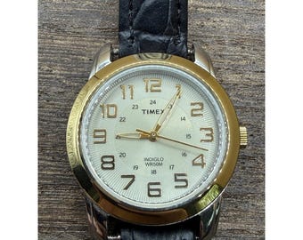 TIMEX Damenuhr Indiglo 2-Tone, wasserdicht bis 50 m – Neue Batterie, 12L Armband in Krokodiloptik