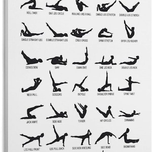 Classical Pilates Mat Exercises Poster, Workout Chart, Studio Wall Art (Waterproof)