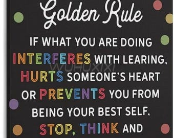 Classroom Golden Rule Poster, Positive Behavior Wall Art, Teacher Decor Canvas Print