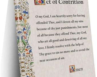Act of Contrition Prayer Poster, Catholic Prayer Wall Art, Christian Religious Decor, Inspirational Faith Gift