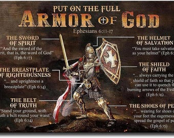 Armor of God Poster, Ephesians 6:11-17 Bible Verse Wall Art, Christian Faith Canvas