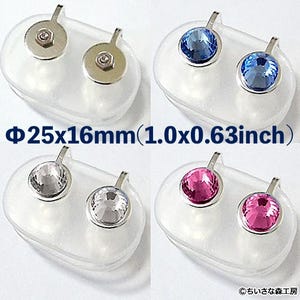 May include: Four pairs of clear, oval-shaped earring components with different colored crystal accents. The text "Φ25x16mm(1.0x0.63inch)" is displayed in the image. The earrings have silver-colored metal findings.