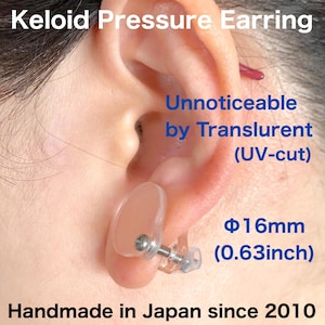 16mm Stainless Steel Keloid Compression Earring: Pressure Scar Treatment, Handmade in Japan, Silicone Lined