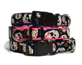 Sugar Skull Dog Collar - Nylon Custom 1 quot Dog Collar with Color Options