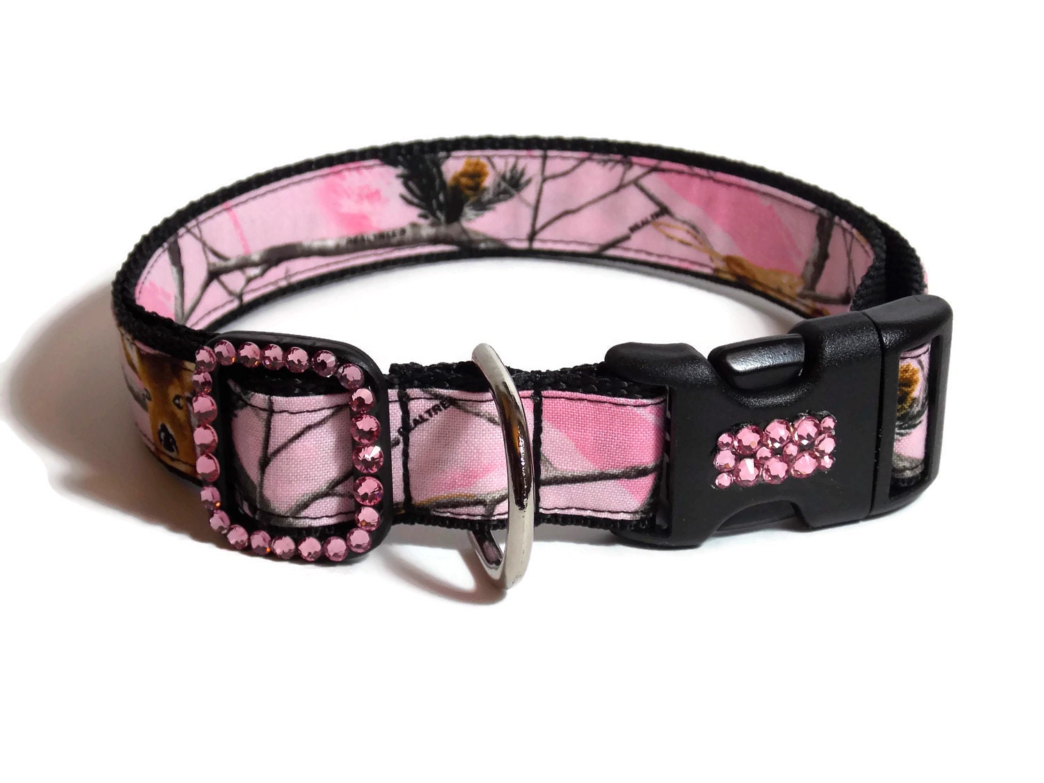 Real Pink Camo Dog Collar With Swarovski Crystals Etsy