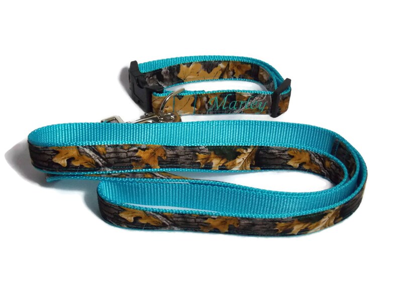 Personalized Camo Leash and Dog Collar Bundle Blue Collar Etsy