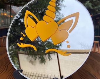 Stella Unicorn Mirror, Magical Round Mirror with Wood Stand, Kids Room Nursery Decor, Cute Birthday Gift for Girls Vanity