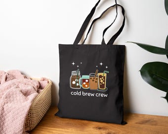Cold Brew Crew tote bag | Cotton Canvas Tote, Iced Coffee Illustration