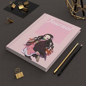 Nezuko Anime Girl Journal, Hardcover Pink Matte Notebook, Cute Kawaii Aesthetic Diary, Stationery Gift for Her, 150 Lined Pages