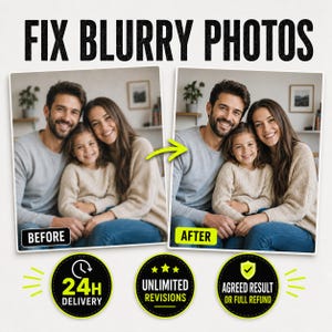 Fix Blurry Photo Service, Improve Image Clarity and Sharpness, Professional Photo Enhancement, 24H Delivery
