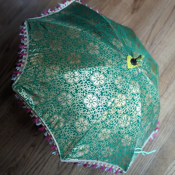 Indian Parasol Umbrella Event Piece Decorative Accessories Emerald Green Fringe