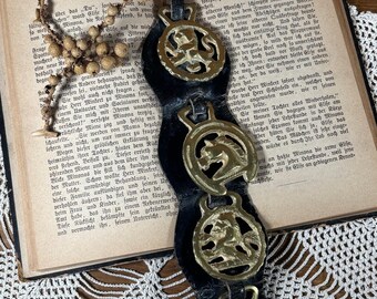 Antique Horse Brass Equestrian Parade Leather Strap