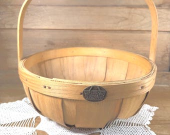 Vintage Peterboro Basket Woven Wood Handled Splint Bushel Gathering Basket