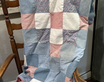 Vintage Denim Patchwork Quilt | Handmade Blue Jean Throw Blanket | Rustic Americana Farmhouse Decor