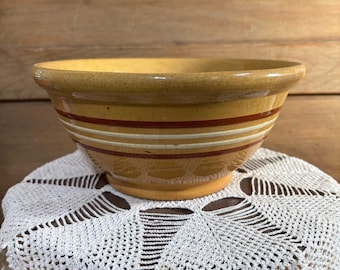 Vintage Yellowware Mixing Bowl with Stripes Bands