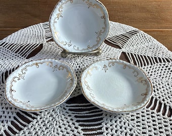 Vintage Johnson Bros Floral Butter Pat Dishes Set Gold Trim Porcelain Stack