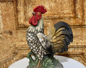 Vintage Homco Hand-Painted Porcelain Rooster Figurine, Country Farmhouse Decor