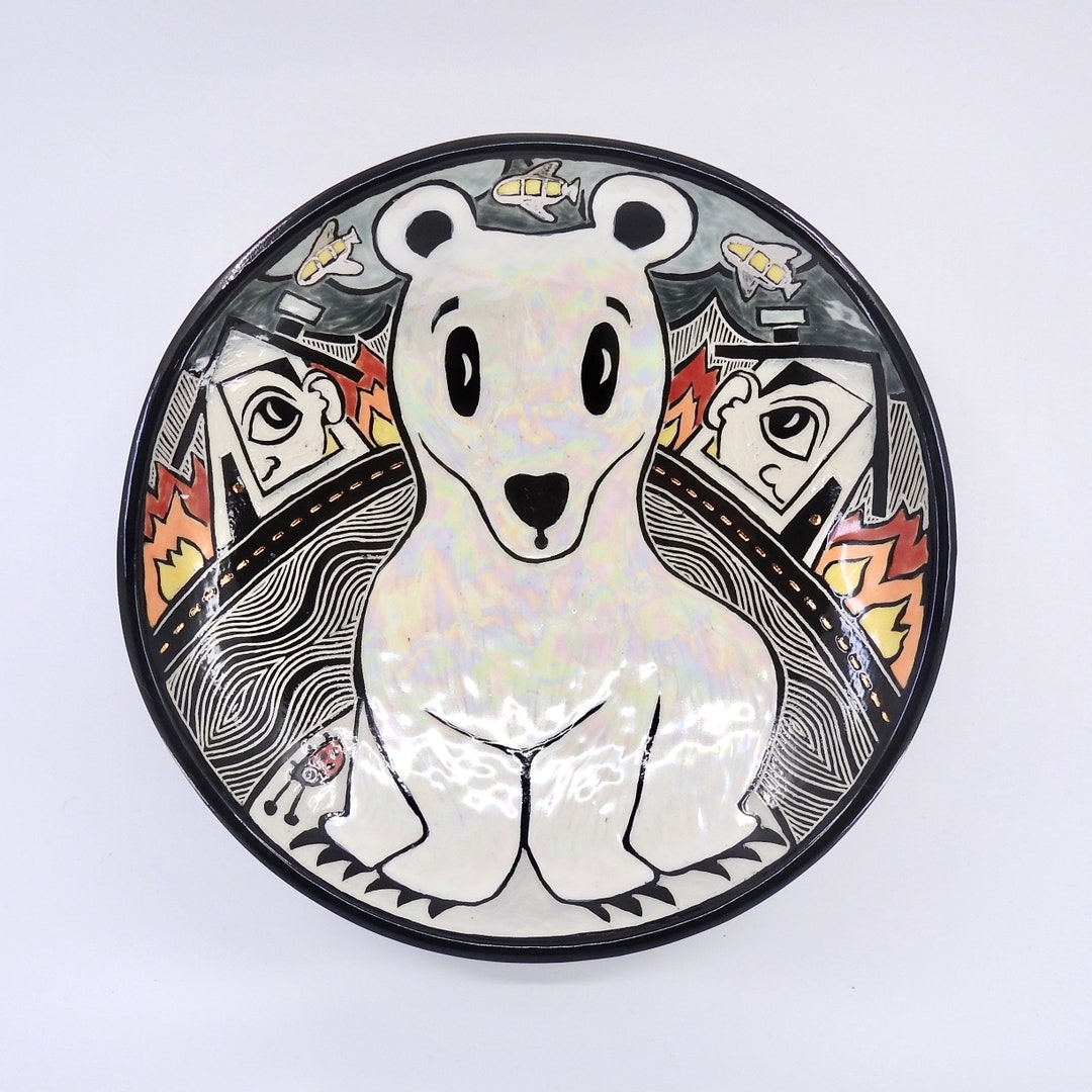 Handbuilt, Hand Carved Sgraffito Porcelain Shallow Serving Bowl With