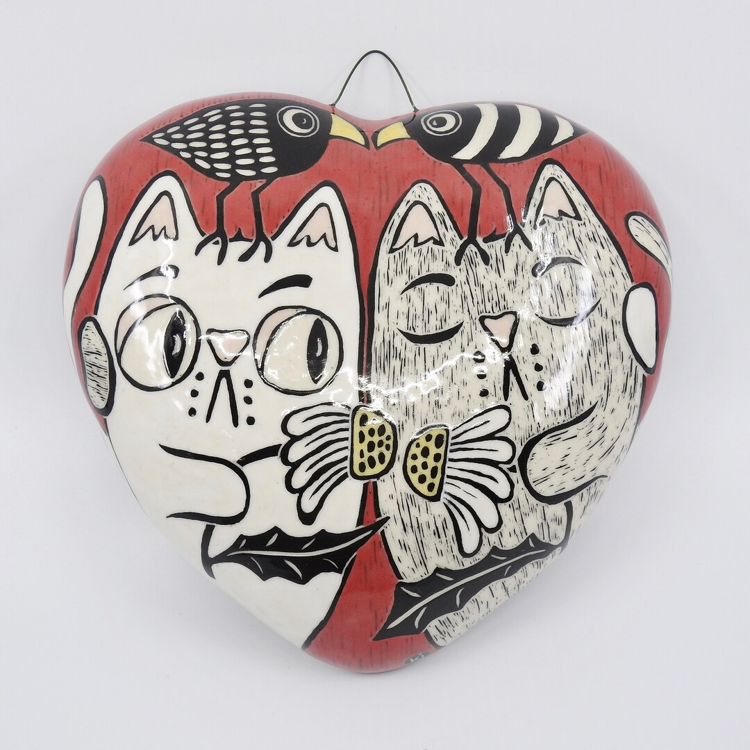 Hand Built Hand Carved Ceramic Heart Wall Hanging by Karen Etsy