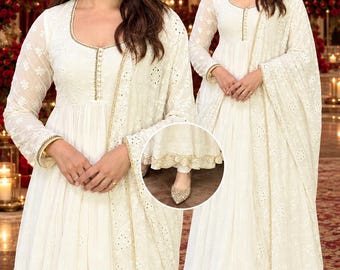 Anarkali Gown with Delicate Embroidery, Elegant Pakistani Wedding Outfit Suits Dupatta, Indian Ethnic Party Wear, Traditional Festive Dress