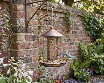 Hanging Metal Bird Feeder Squirrel Resistant Wild Bird Seed Feeder Large Capacity Outdoor Garden Hanging Bird Feeder Backyard Decor