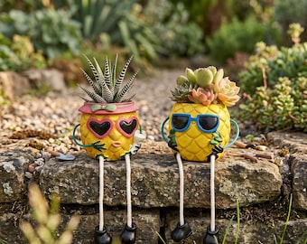 Cute Pineapple Succulent Planter with Dangling Legs Funny Resin Flower Pot Tropical Plant Holder Desk Decor Garden Gift