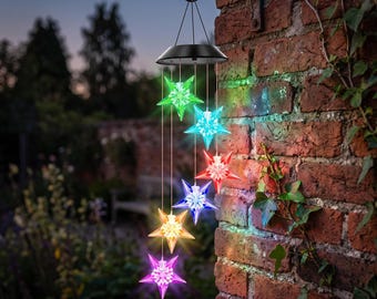 Solar Star Wind Chime Lights Outdoor Hanging Garden Decor Waterproof LED Colour Changing Wind Chime Gift for Patio Porch Yard