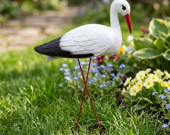 White Stork Garden Statue Outdoor Bird Decor, Metal Leg Crane Ornament, Realistic Lawn Sculpture, Yard Patio Garden Decoration