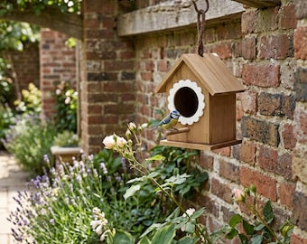 Wooden Hanging Bird House, Rustic Bird Nest Box, Weather Resistant Outdoor Birdhouse, Decorative Garden Bird Shelter Gift