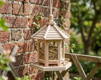Wooden Hanging Bird Feeder, Outdoor Wild Bird Feeding Station, Rustic Garden Bird Feeder House, Patio Yard Decor, Bird Lover Gift