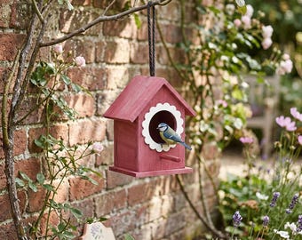 Wooden Hanging Bird House, Decorative Outdoor Bird Nest Box, Weather Resistant Garden Birdhouse, Rustic Wall Mount Bird Shelter