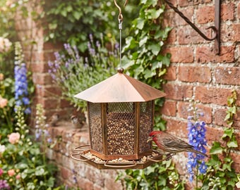 Hanging Metal Wild Bird Feeder with Perch Outdoor Seed Feeder Weather Resistant Mesh Bird Feeder for Garden Patio Backyard Decor