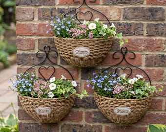 Rattan Wall Hanging Planter Basket, Woven Wall Planter, Hanging Flower Basket, Rustic Farmhouse Plant Holder, Indoor Outdoor Decor