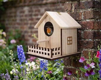 Wooden Hanging Bird House Outdoor Nesting Box Rustic Birdhouse with Perch Decorative Bird Shelter Garden Bird Habitat
