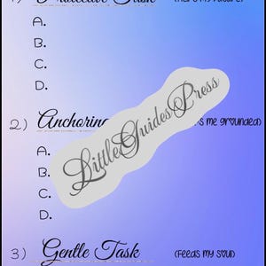 May include: A blue gradient planner page titled Tiny Planner [For dopamine-hungry, task-avoidant souls] with three numbered sections: 1) Protective Task (helps my future), 2) Anchoring (keeps me grounded), and 3) Gentle Task (feeds my soul).
