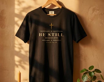 Camiseta Comfort Colors® Salmo 46:10, «Estad quietos, yo soy Dios», Merchandising de Jesús es Rey, «Estad quietos y sabed», Camiseta de Jesús, Camiseta cristiana para hombre, Camiseta «Fe sobre el miedo»