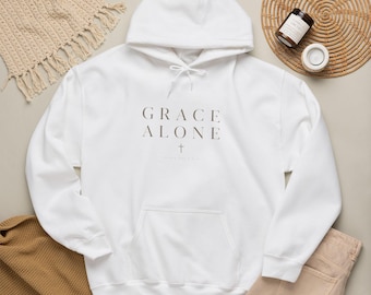 Sudadera con capucha Grace Alone / Sudadera minimalista con cruz y versículo bíblico