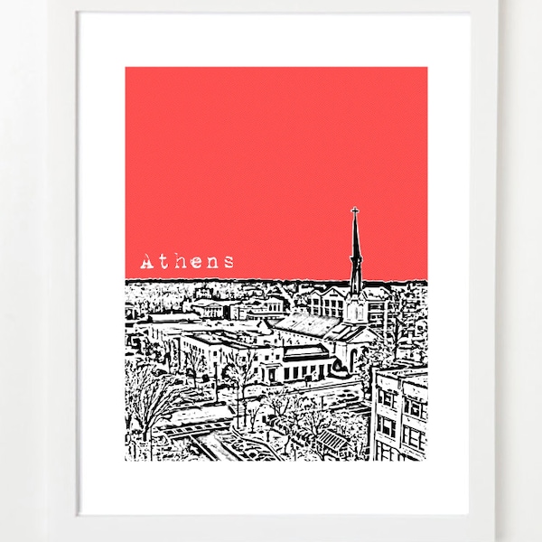 Athens Georgia Poster - City Skyline Art Print - Athens, GA - Unique Graduation Gift - VERSION 1