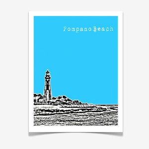 Pompano Beach Florida Art Print Pompano Beach City Skyline Poster Hillsboro Lighthouse image 2