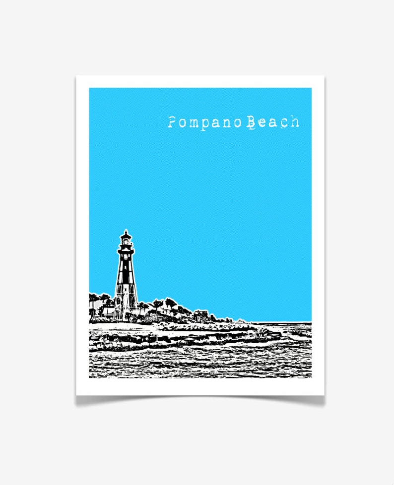 Pompano Beach Florida Art Print Pompano Beach City Skyline Poster Hillsboro Lighthouse image 2