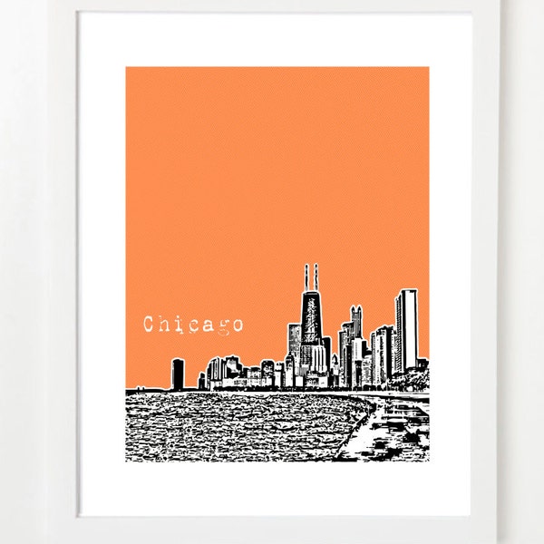 Chicago Skyline - Chicago City Skyline Poster - John Hancock Building - Illinois City Art - Chicago Art- VERSION 2