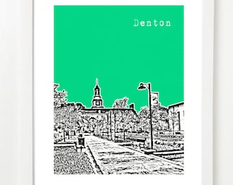 Denton Texas Art Print - Denton Poster - City Skyline Series - Denton Gift - VERSION 1