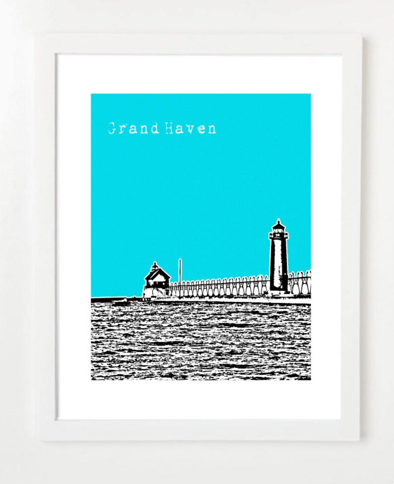 Grand Haven Michigan Skyline Print Lake Michigan Grand Haven Poster