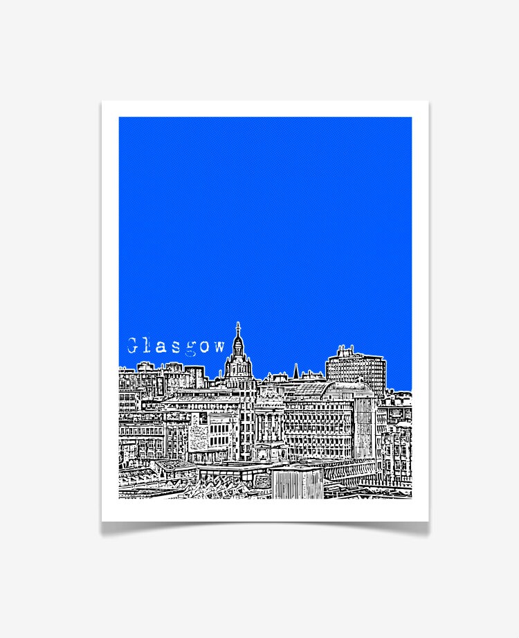 Glasgow Scotland Skyline Art Print Glasgow City Skyline Etsy