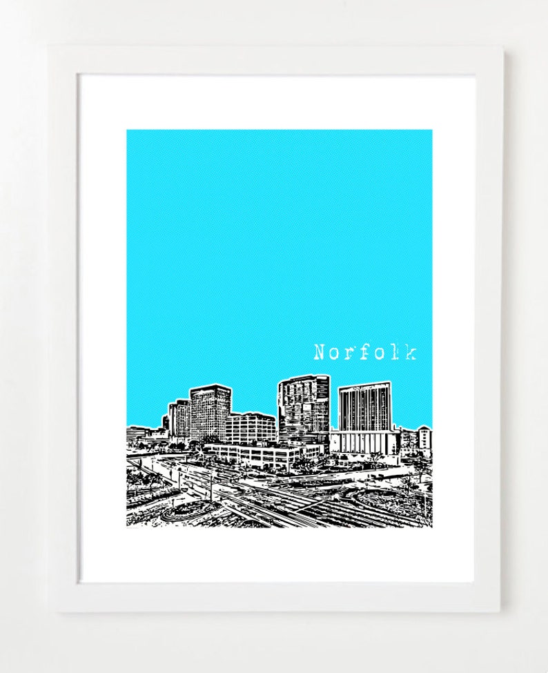 Norfolk Virginia Skyline Poster Norfolk City Skyline Art Norfolk Virginia State Love VERSIE 1 afbeelding 1