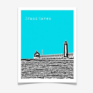 Grand Haven Poster Grand Haven Michigan Skyline Print Lake Michigan - Etsy
