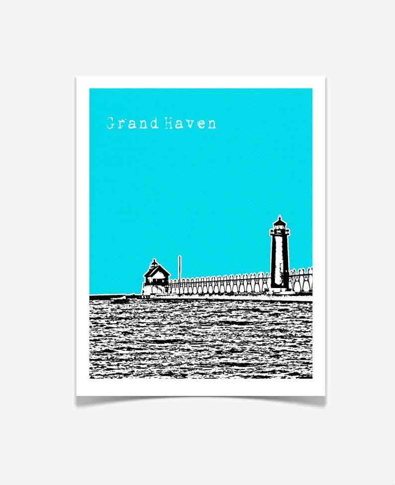 Grand Haven Michigan Skyline Print Lake Michigan Grand Haven Poster